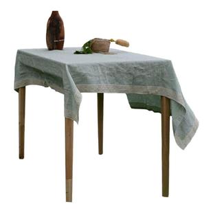 本原百分百纯亚麻绿色桌布带日式边民宿抑菌蕾丝布小肤花新疆包邮