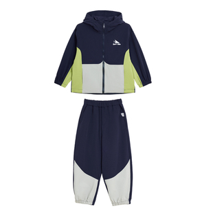 派町男童套装儿童拼色连帽上衣裤子两件套2026春新款山系户外童装