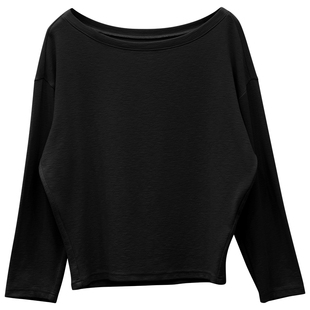 一三良品小个子 韩版斜肩露肩宽松长袖t恤上衣女士2026年春夏季