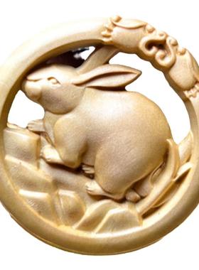 真桃木兔子挂件木质兔吊坠项链男女精雕精工平安扣车挂护身符本命