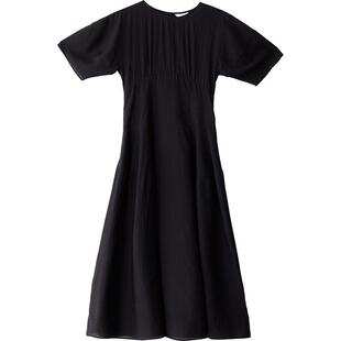 CR连衣裙女装裙子春夏新款收腰显瘦短袖法式高级盐系黑色长裙通勤