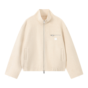 江南先生NewJNXS纯绵羊毛落肩宽松立领双面呢夹克保暖呢子外套冬