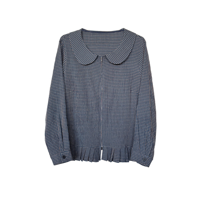 小珠桃子大码女装复古格子衬衫