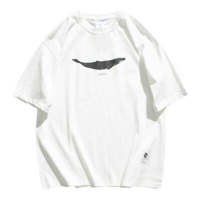 男道夏季2023鲸鱼印花短袖T恤男潮宽松圆领半袖休闲情侣上衣TEE