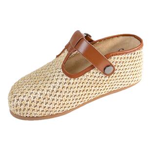 ShānRen织光褐韵 柔棕逸品Luxe包头半拖 编织增高勃肯鞋拖鞋女夏