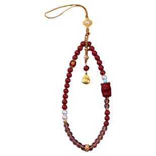 【杭州灵隐正品】天然朱砂十二生肖手机链挂件白水晶平安好运挂绳