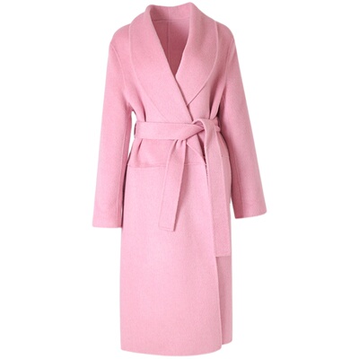 纯羊毛长款高级双面羊绒大衣粉色