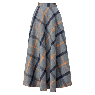 秋冬新款加厚毛呢半身裙高腰格子