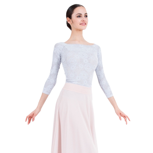 REPETTO丽派朵 女士黑色一字领玫瑰蕾丝紧身弹力芭蕾舞舞蹈服上衣