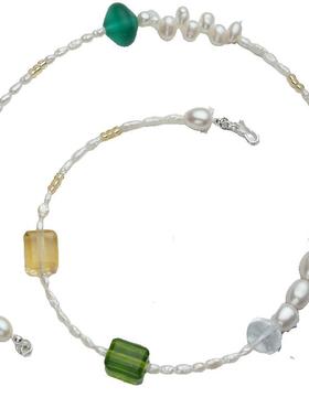 天然淡水珍珠捷克琉璃银箔项链