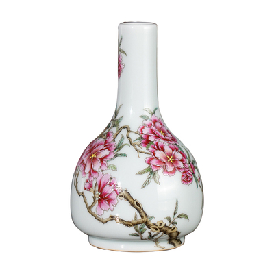 景德镇陶瓷桌面摆件桃花摇铃尊