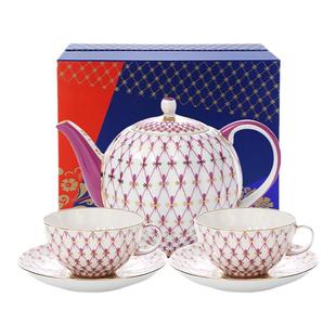 俄皇LOMONOSOV红色网纹系列咖啡杯碟欧式高档精致下午茶茶具套装