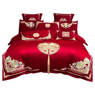 婚庆四件套婚嫁新婚床品刺绣被套红色结婚礼婚房婚床喜庆绣花套件