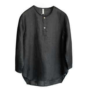 慕刻七分袖T恤夏季薄款潮流休闲短袖文艺宽松圆领亚麻打底衬衫男