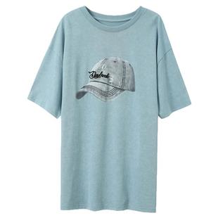 ibudu2025夏季新款棒球帽字母T恤宽松圆领中长套头衫休闲女