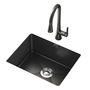 东鹏304不锈钢单槽加厚吧台岛台黑色纳米厨房洗菜盆小号水槽台下