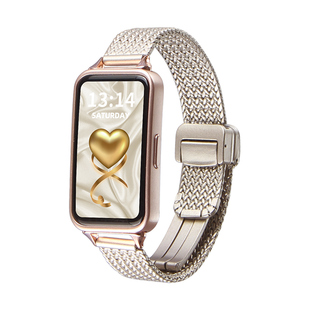 适用华为手环10/9/8手表带链11pro新款夏天7nfc版荣耀智能运动6pro金属磁吸女生八九代手腕带band8高级感表链