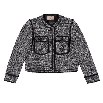 Amii【含羊毛羽绒内胆】冬季法式复古香风粗花呢含羊毛正肩袖外套