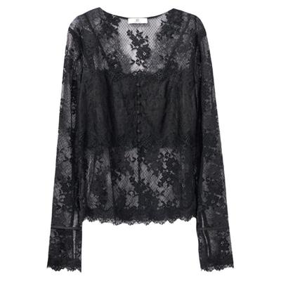 【多元蕾丝】HPLY荷比俪新款女V领镂空蕾丝罩衫高级感上衣带内衬