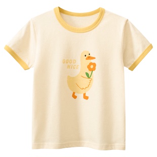 27home纯棉品牌童装夏季2026儿童短袖T恤女童衣服卡通小鸭中小童