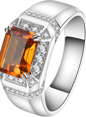 天然黄水晶男士戒指925纯银