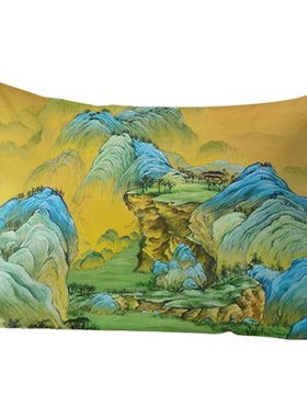 只此青绿抱枕中国风禅意千里江山图中式山水枕头沙发短毛绒靠枕套