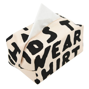 ins艺术字母纸巾盒布艺简约欧式居家用抽纸盒纯棉印花纸巾收纳套