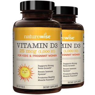 [2瓶装]naturewise儿童宝宝维生素d3滴剂1000iu软胶囊型nw阳光瓶