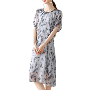 雅鹿气质连衣裙女装夏季2026新款时尚宽松圆领长裙子年轻妈妈女款