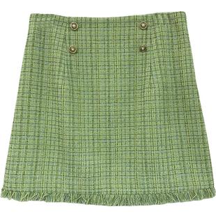 JESSICA杰西卡新款绿色软花呢半身裙A字短裙轻熟风4314