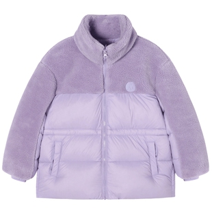 MQD童装女童冬装仿羊羔绒拼接羽绒服冬季新款儿童保暖上衣潮