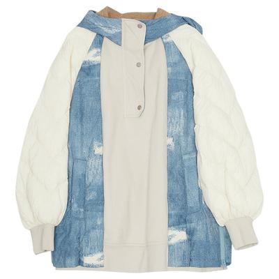 谜底连帽羽绒服女冬新款时尚拼接大廓形中长款鸭绒234MY1591