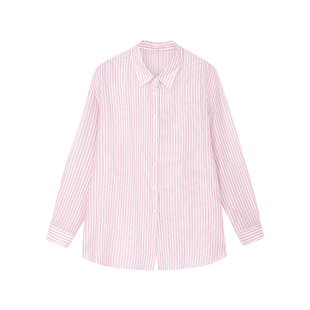 佧茜文薄雾粉条纹衬衫2026春夏新款温柔风休闲薄款显瘦翻领上衣女