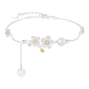 周大生四时花令纯银桂花手链玉髓平安扣本命年手饰生日礼物送女友