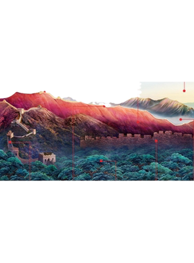 网红国画金山岭晨光壁画长城画靠山图中式主席办公室客厅酒店大堂