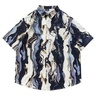 From Mars 愈加坚定 潮牌设计感chic扎染花衬衫宽松百搭短袖衬衣