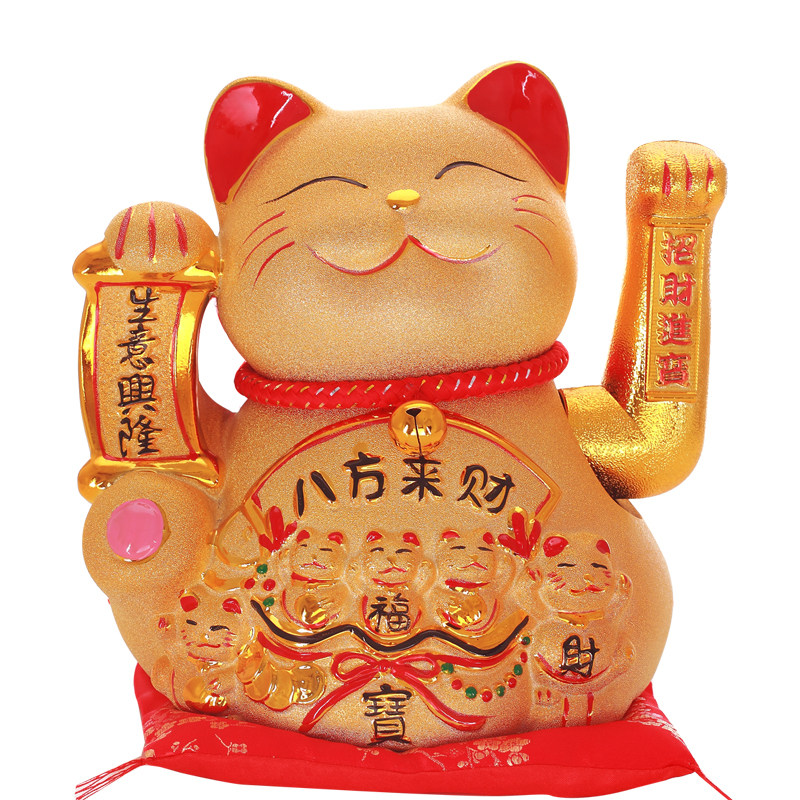 金色中号陶瓷招财猫摆件开业礼物