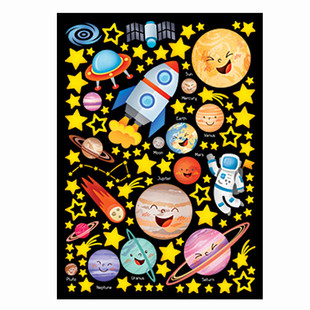 夜光宇宙太空飞船天花板太阳系星空墙贴冰箱橱柜门装饰荧光贴画纸