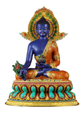 彩绘药师佛铜像桌面摆件