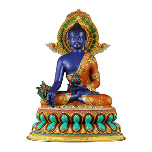 欧斯特彩绘《药师佛》室内家用精工铜《琉璃光如来》铜佛像摆件