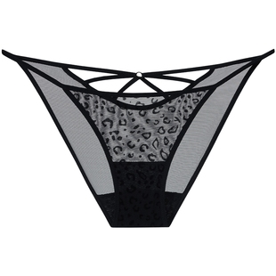 3件129|MYBODY商场同款新款性感高开衩科技植绒豹纹镂空蕾丝内裤