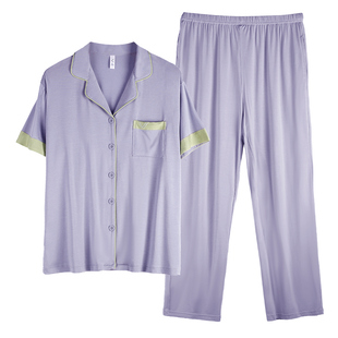 轩靓莫代尔睡衣女夏季薄款短袖长裤夏天冰丝凉感加大码家居服套装