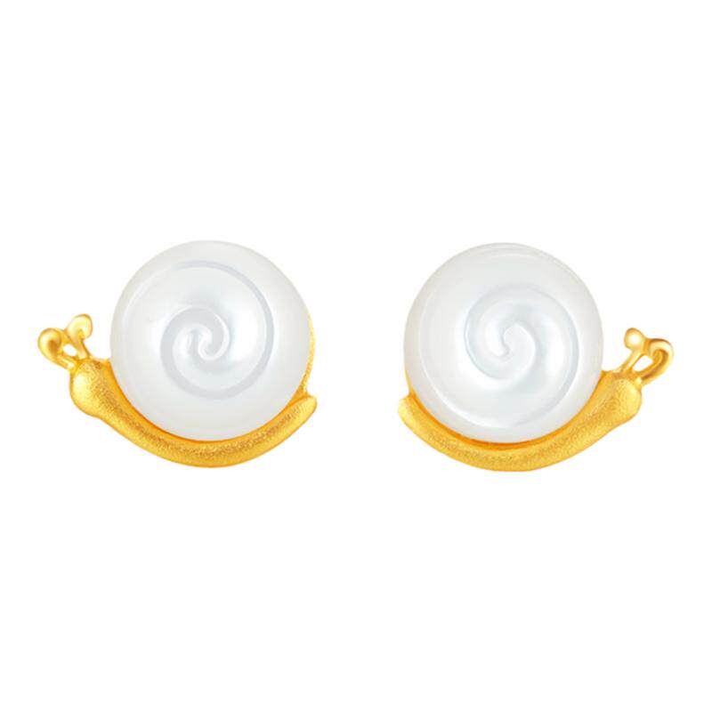 justgold镇金店贝母蜗牛黄金足金耳钉耳环（含耳堵）1304761Y