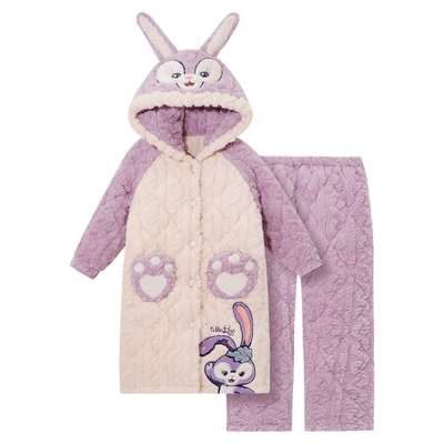 冬季三层夹棉珊瑚绒女连帽加厚