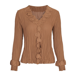 婉甸2025年秋新品棕色花瓣套头蕾丝衫针织开衫长袖上衣1243H07MD3