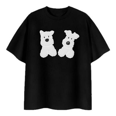 PSO Brand男装女装纯棉刺绣可爱小狗男士短袖T恤夏季情侣半袖潮牌