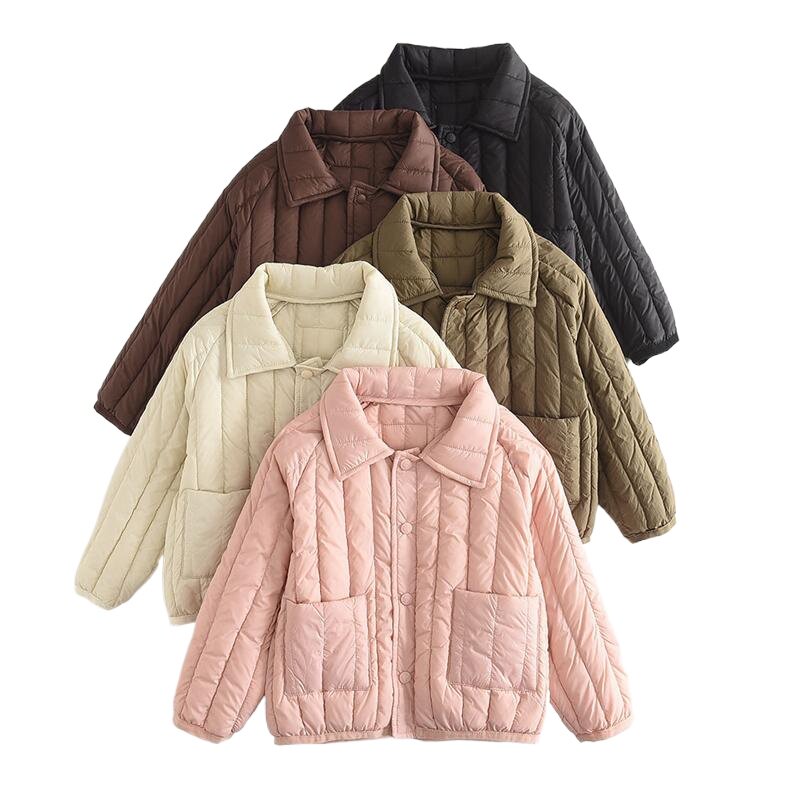 儿童竖条衍缝羽绒服夹克女孩超轻保暖运动羽绒服女童翻领保暖外套