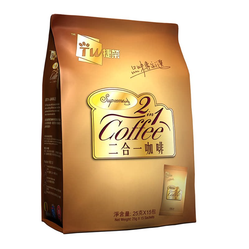 捷荣二合一速溶咖啡醇厚香浓港式独特风味25克x15包袋装375克低糖