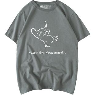 新款小象深灰色灰色卡通正肩短袖t恤女宽松纯棉情侣装上衣半袖潮