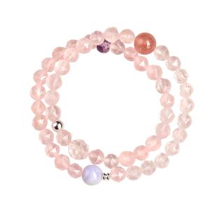 天然粉水晶手串手链粉色女士手饰夏天招财双圈叠戴转运招桃花补土